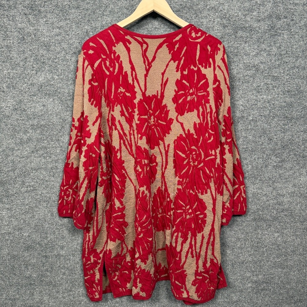 Travelers Collection by Chico's 3 US XL Cardigan Duster Red Thick Flower Holiday - Picture 2 of 9